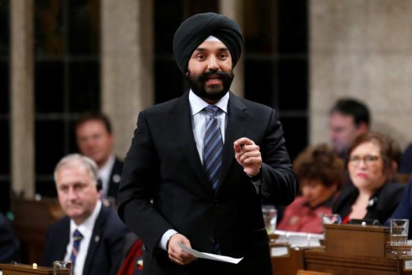 Canada's Innovation, Science and Economic Development Minister Navdeep Bains speaks in the House of Commons in Ottawa
