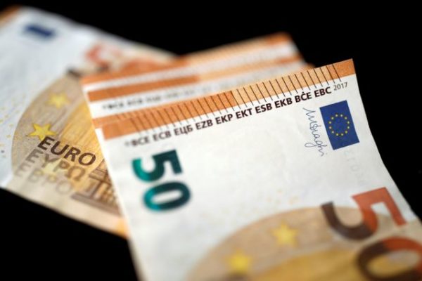 50 Euro banknotes are displayed in this picture illustration