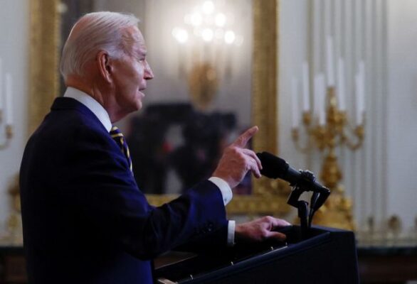 U.S. President Biden delivers remarks urging Congress to pass the Emergency National Security Supplemental Appropriations Act, in Washington